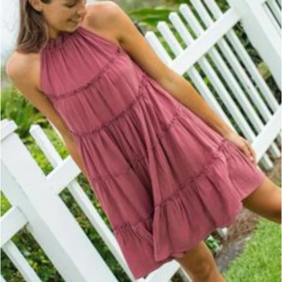 NATURAL LIFE Dresses & Skirts - Natural Life Womens Red Tiered Joni Halter Dress Linen Blend Size L/XL